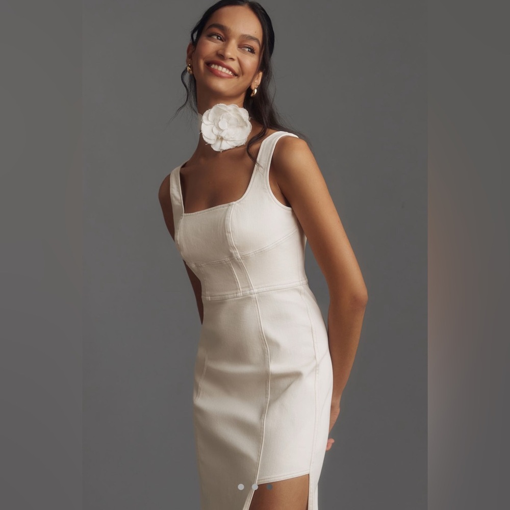 Anthropologie Pilcro Square-Neck Side-Slit Midi Dress, XXS NWT - Picture 3 of 6